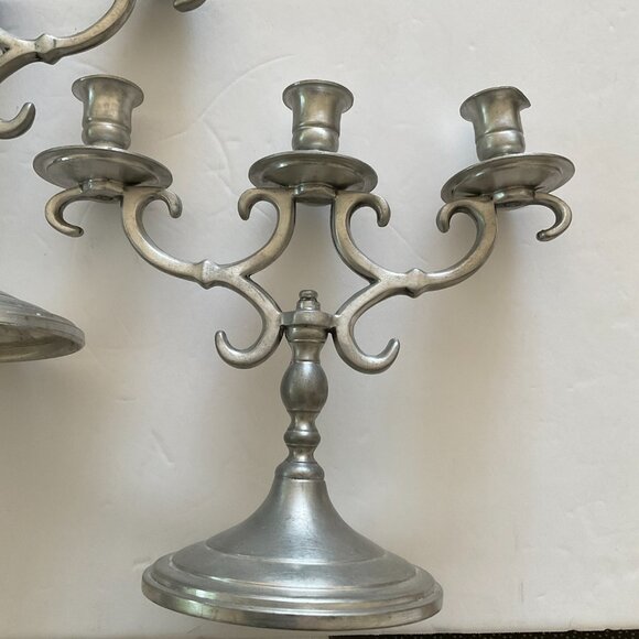 ANTIQUE Pair of 3 Candelabra Brushed Pewter Broadman EUC - Picture 2 of 7